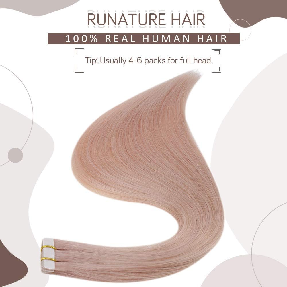 RUNATURE Tape in Hair Extensions Human Hair Pink Tape Hair Extensions Real Human Hair Colourful LightPink Invisible Tape Hair 14 Inch 20 Gram 10pcs - Image 3