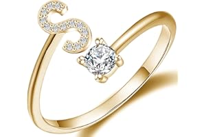 Haoze Initial Letter Ring for Women Girls Gold Stackable Alphabet Rings with Initial Adjustable Crystal Inlaid Initial Rings Bridesmaid Gift