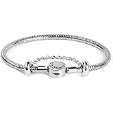 GNOCE Charm Bracelet With Safety Chain Stainless Steel Snake Chain Metal Basic Charm Bracelet DIY Bangle with Round shaped Clasp