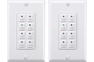 BN-LINK Countdown Digital Wall Timer Switch for Exhaust Fan with Push Button 5-10-20-30-45-60mins, Bathroom Fan Light Switch 