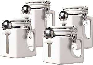 Oggi EZ Grip Handle 4-Piece Ceramic Airtight Canister Set, White