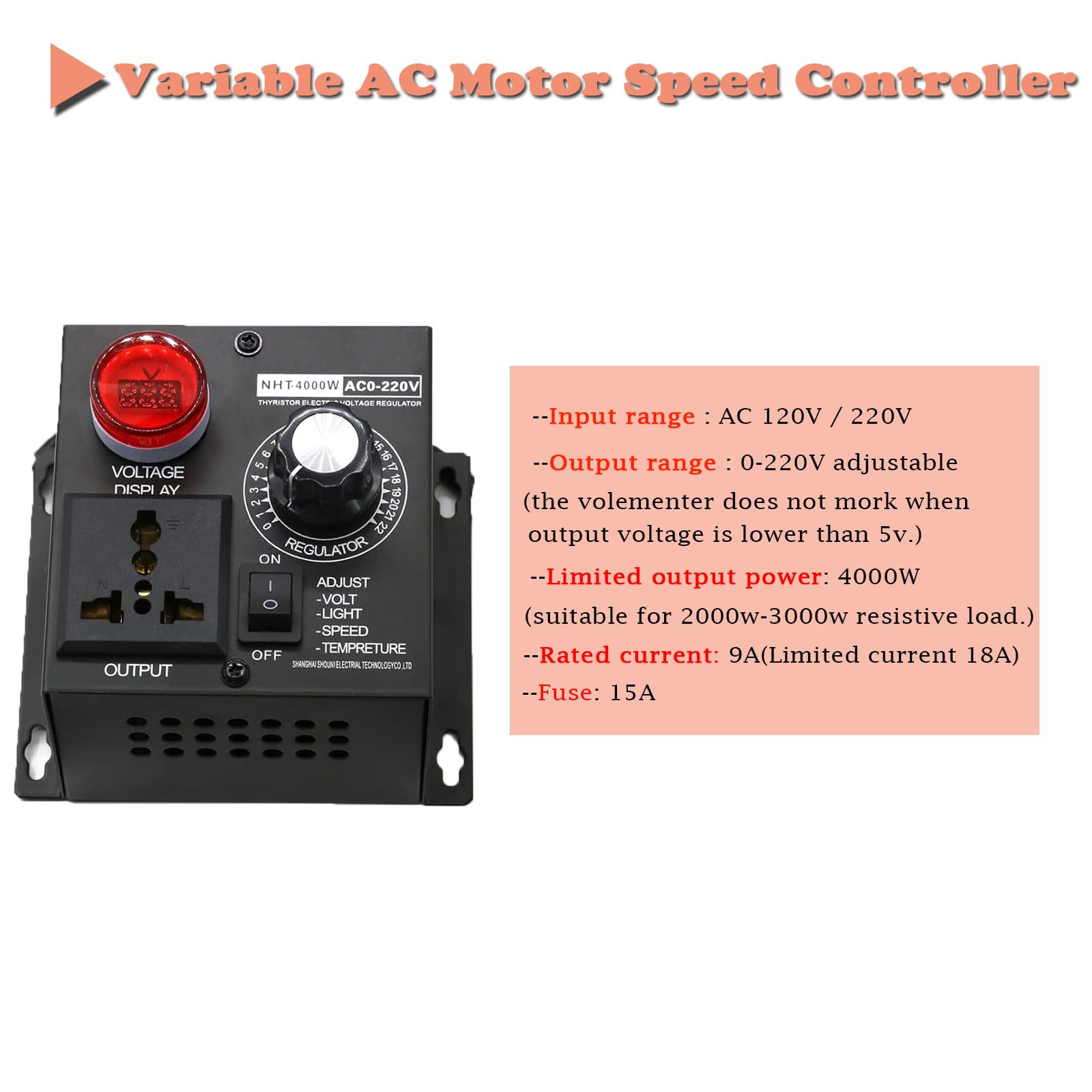 Mua AC Variable Speed Controller, 120V~220V 15A 4000W, Variable Speed ...