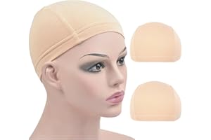 2 Pcs Wig Caps Bamboo Fiber Wig Cap Elastic Breathable Wig Liner Cap (Beige)