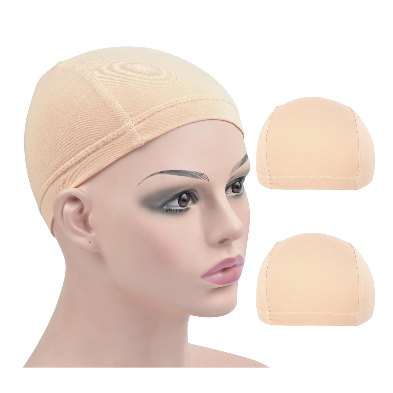 2 Pcs Bamboo Fiber Wig Caps Elastic Breathable Wig Cap for Wig Making (Beige)