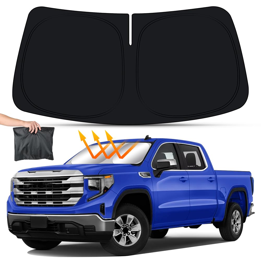 View 1 of **MINOR DAMAGE**
LUNQIN Car Sun Shade for 2019 2020 2021 2022 2023 2024 2025 2026 GMC Sierra 1500 2500 2500HD 3500 3500HD Auto Interior Accessories Front Windshield Sunshade Protector Window Curtains Cover Visor