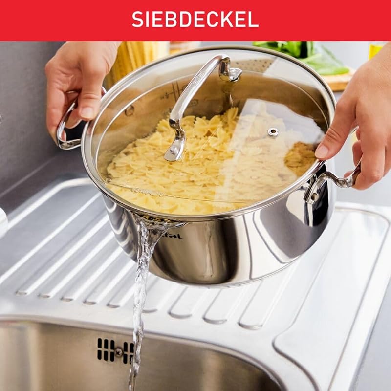 Duetto Plus 3-teiliges Kochtopf-Set 16/20/24 cm + Stielkasserolle 16 cm + 3 Deckel, induktionsgeeignet, Thermo-Fusion, Messmarken, spülmaschinenfest, backofenfest, Edelstahl