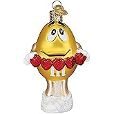 Old World Christmas M&M's Yellow Love You Glass Blown Ornament for Christmas Tree, Handcrafted Holiday Decoration, M&Ms Collection