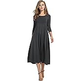 HOTOUCH Women's 3/4 Sleeve A-line and Flare Midi Long Dress