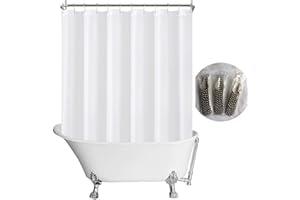 N&Y HOME Fabric Clawfoot Tub Shower Curtain 180 x 70 inches All Wrap Around, 36 Hooks Included, Hotel Quality, Washable, Water Repellent, Diamond Pattern White Bathroom Curtains with Grommets