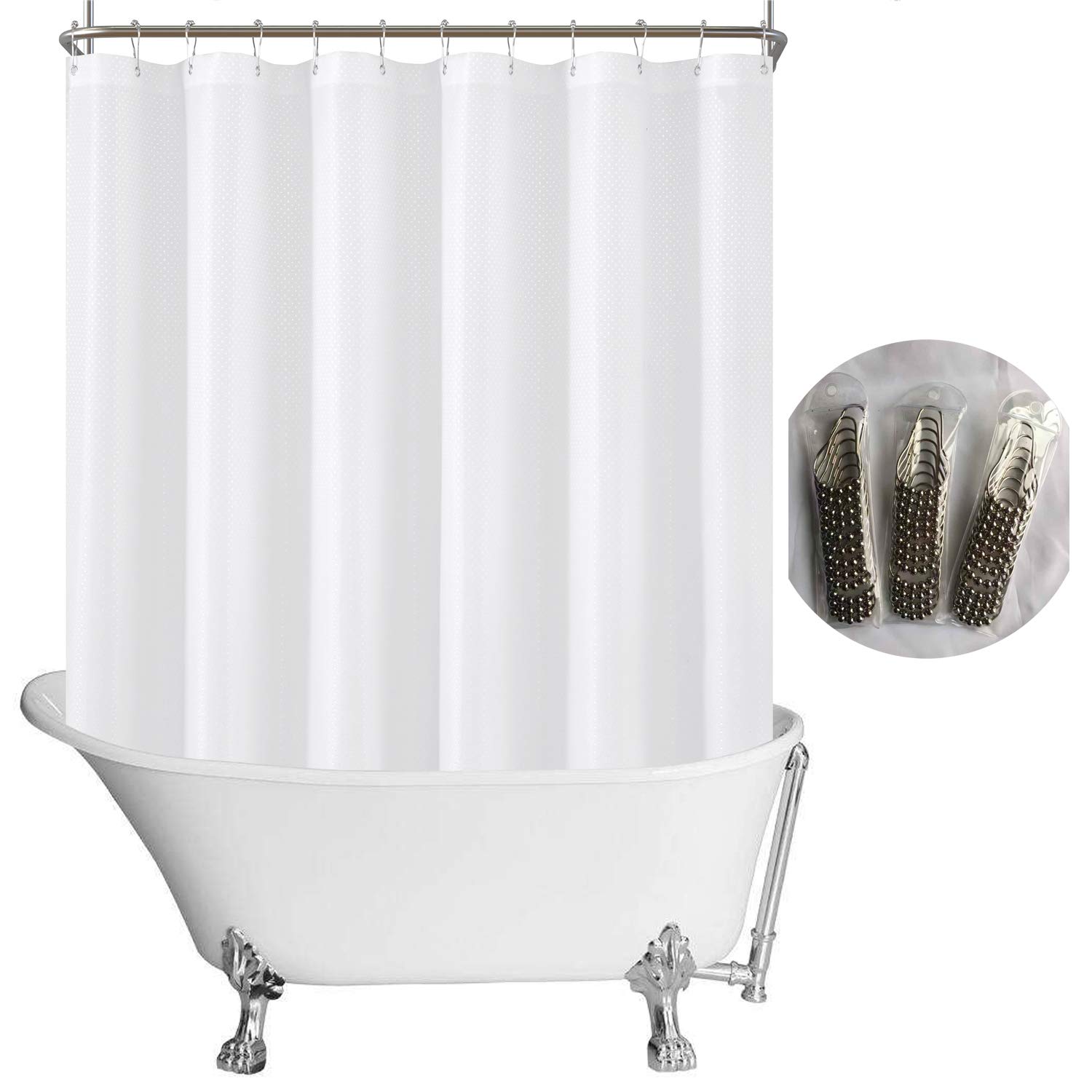 Photo 1 of N&Y HOME Fabric Clawfoot Tub Shower Curtain 180 x 70 inches All Wrap Around, 36 Hooks Included, Hotel Quality, Washable, Water Repellent, Diamond Pattern White Bathroom Curtains with Grommets