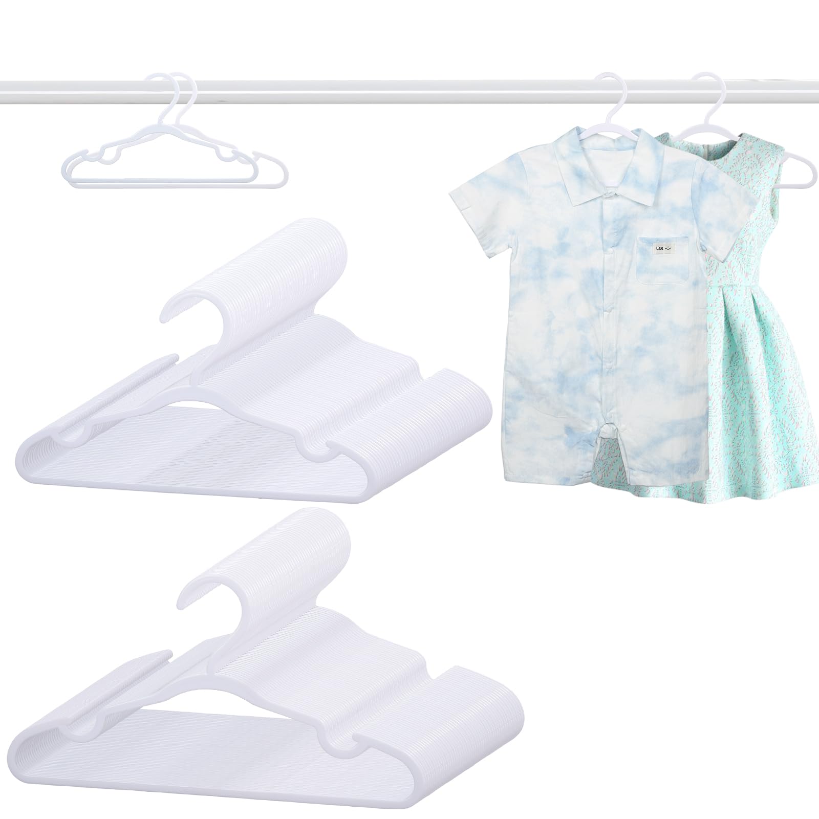 Photo 1 of 100 Pack White Baby Hangers 11.42 Inch & 12.91 Inch Each 50 Pack - Kids Non-Slip Clothes Hangers for Infant & Child, Durable Plastic Children's Hangers for Closet, Pants, Coats, Skirts