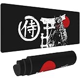Japanese Samurai Red Sun Black Background Mouse Pad Long Extended XL Mousepad Desk Pad Gaming Pc Desktop Large Rubber Mice Pads Stitched Edges 31.5'' X 11.8''