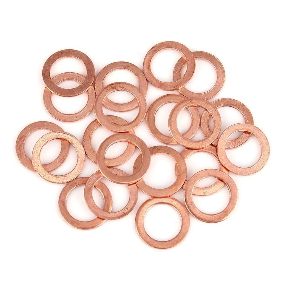 50 Pieces M14 Copper Washers Flat Ring Sump Plug Oil Seal Gasket Sealing Fitting Washers (M14*20 * 1.5)