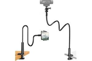 Webcam Stand for Desk, Flexible Gooseneck Webcam Mount Holder Arm with Phone Holder, Web Cam Stand Computer Camera Desk Mount