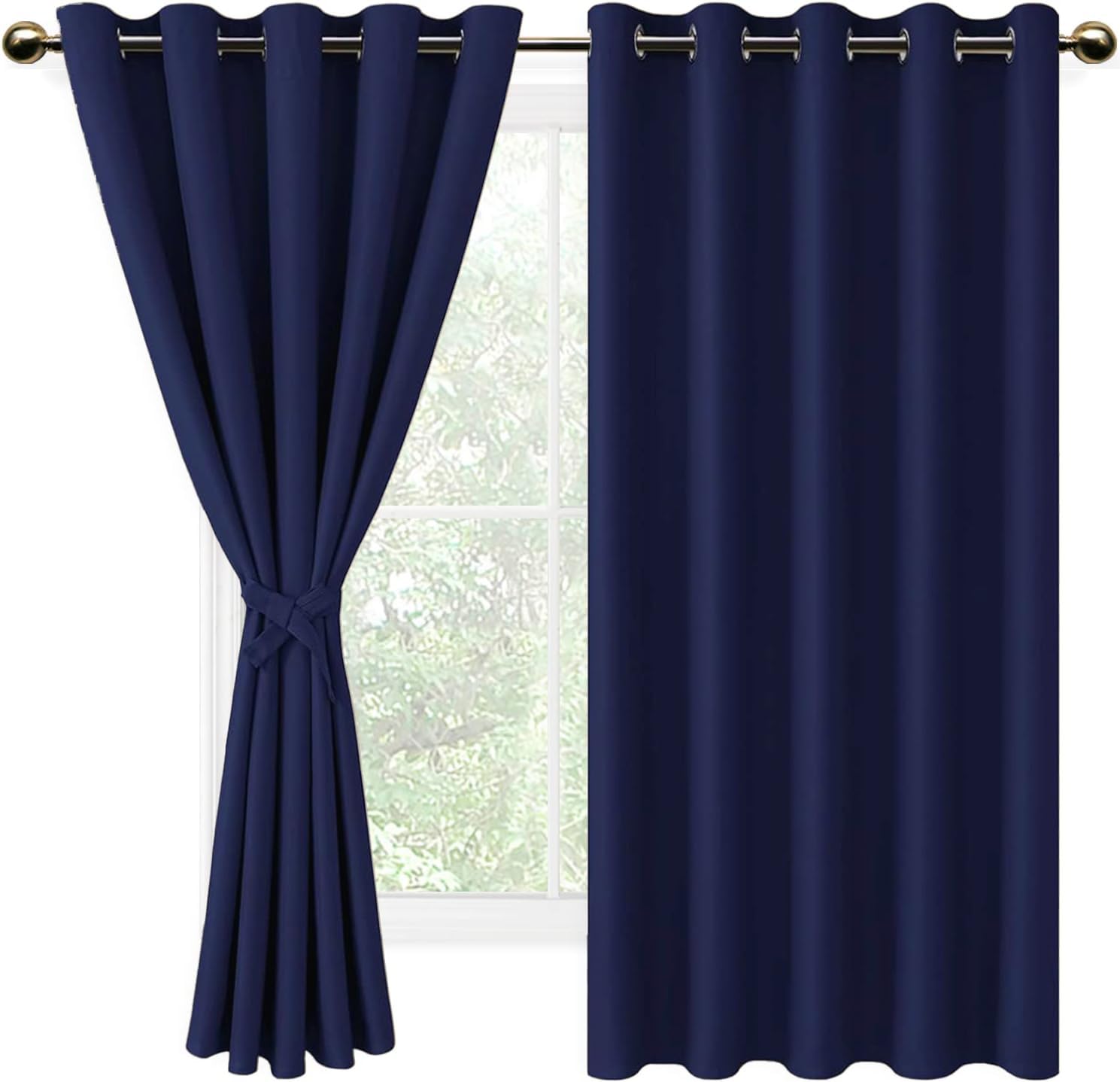 DWCN Navy Blue Blackout Curtains with Tiebacks for Bedroom Thermal Insulated Solid Eyelet Curtains for Living Room,2 Panels,66" Wide x 72" Drop