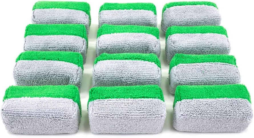 [Saver Applicator Terry] Microfiber Ceramic Coating Applicator Sponge with Plastic Barrier for IGL - 12 Pack (Green/Gray, Thick): Automotive