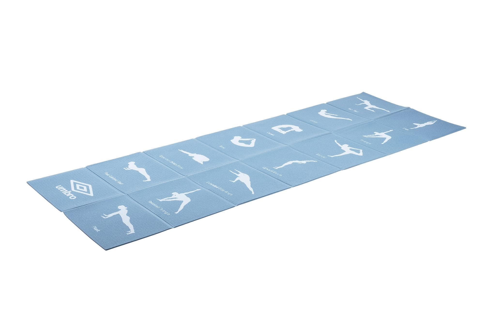 Umbro Foldable Gymnastics Mat - 174 x 62 cm - Yoga Mat - Non-Slip - 13 Exercises in Print - Blue