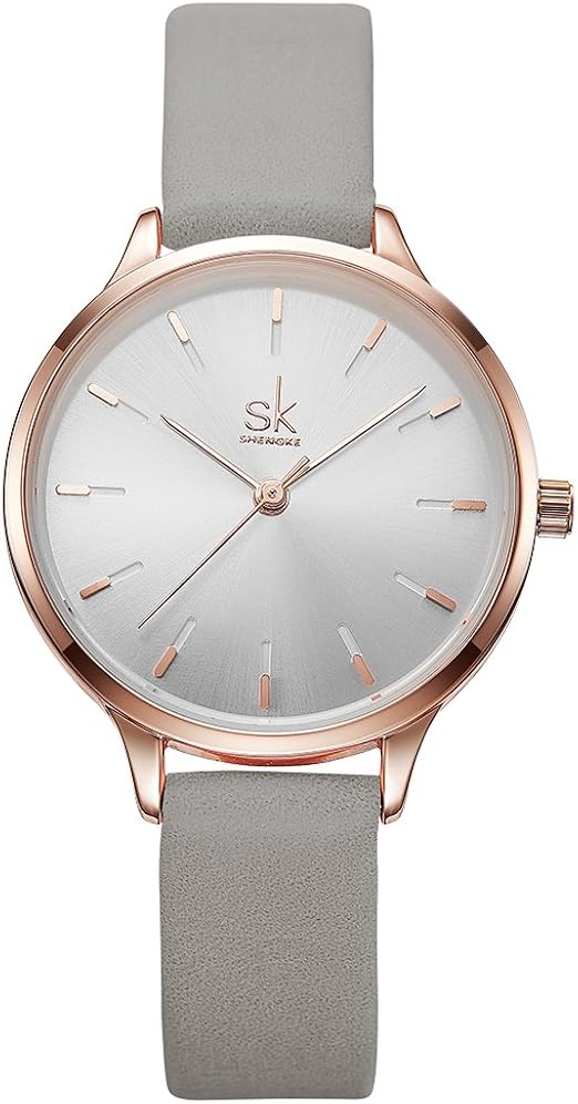 SK SHENGKE Ladies Watches Round Women Watches on Sale Leather Band Small  Quartz Analog Fashion Watches (16-GY)