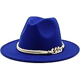 Gossifan Lady Fashion Wide Brim Felt Fedora Panama Hat with Ring Belt