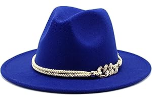 Gossifan Lady Fashion Wide Brim Felt Fedora Panama Hat with Ring Belt