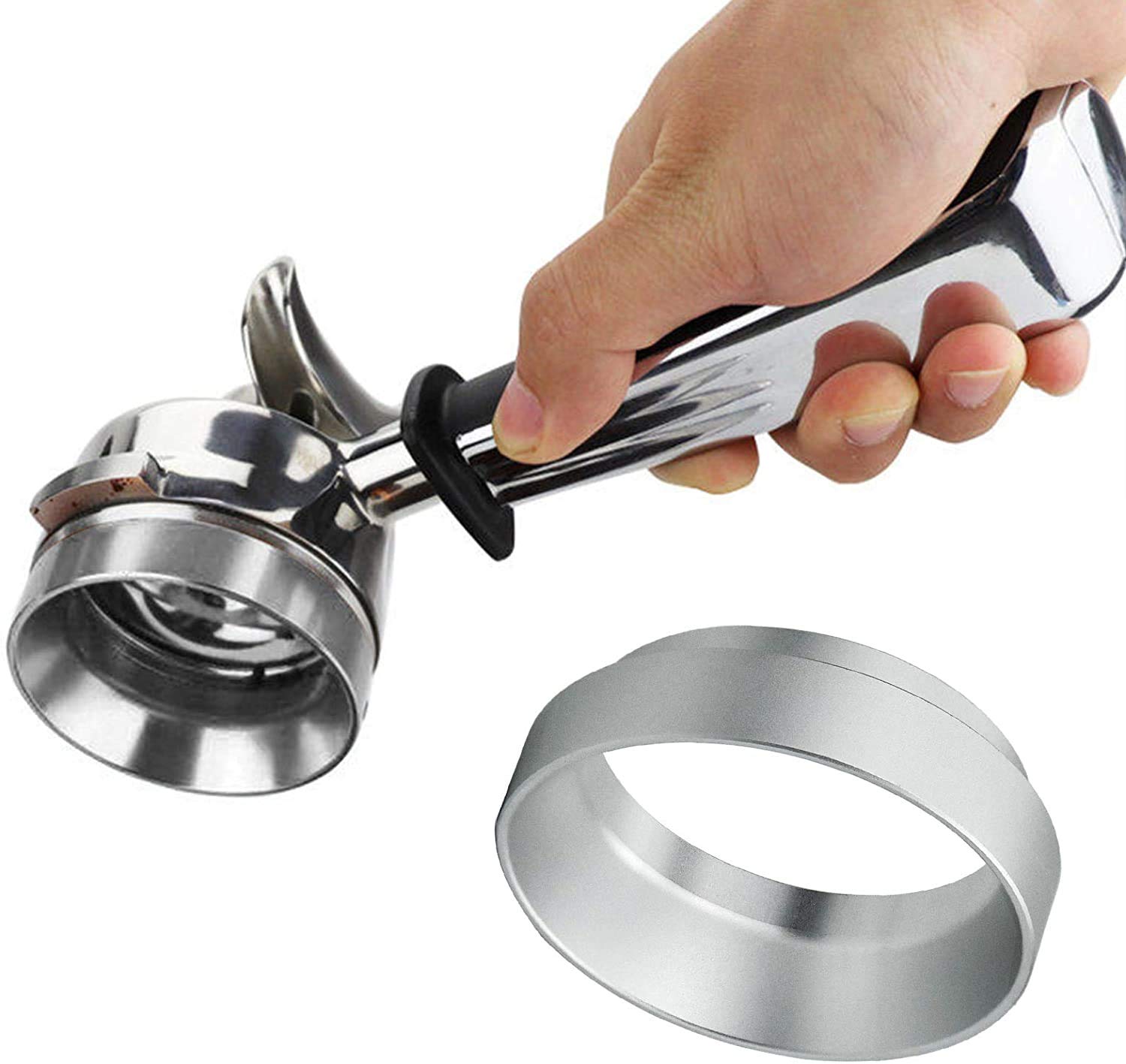 Coffee Dosing Ring, 58mm Aluminum Universal Coffee Dosing Ring Funnel Replacement, Portafilter Espresso Dosing Ring Coffee Powder Dosing Ring for Hand-Made Coffee, Silver