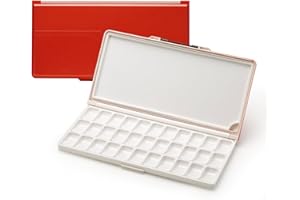 MEEDEN Watercolor Palette with Lid: 33 Wells Airtight Folding Paint Palette with Large Mixing Tray - Empty Acrylic Painting Art Pallet 12.5''x 6.5'' Red