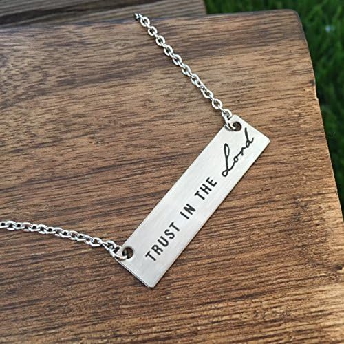 Trust in the Lord Bar Necklace Simple Stainless Steel 18" Chain Bible Keepsake Religious Necklace Stainless Steel