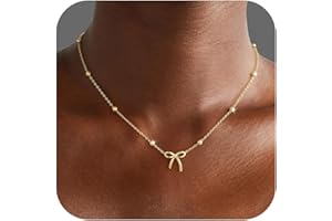 Yoosteel 14K-Gold-Plated Necklace for Girls Women - Dainty Bow Necklaces Cute Choker Small Tiny Bow Pendant Chain Necklace Trendy Jewelry Gift Christmas Stocking Stuffer for Teen Girl Women