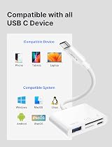 JSAUX 4-in-1 USB C Card Reader with USB 3.0 & Charging Port White view 7