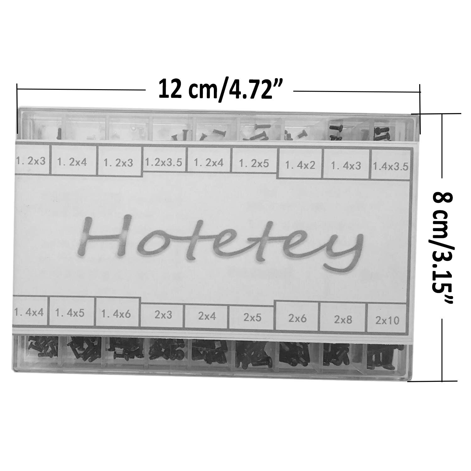 Small Screws Assortment Kit Hotetey 18 Kinds M1.2 / M1.4 / M2.0 Tiny Micro Screws Set for Glasses Watches (Black)