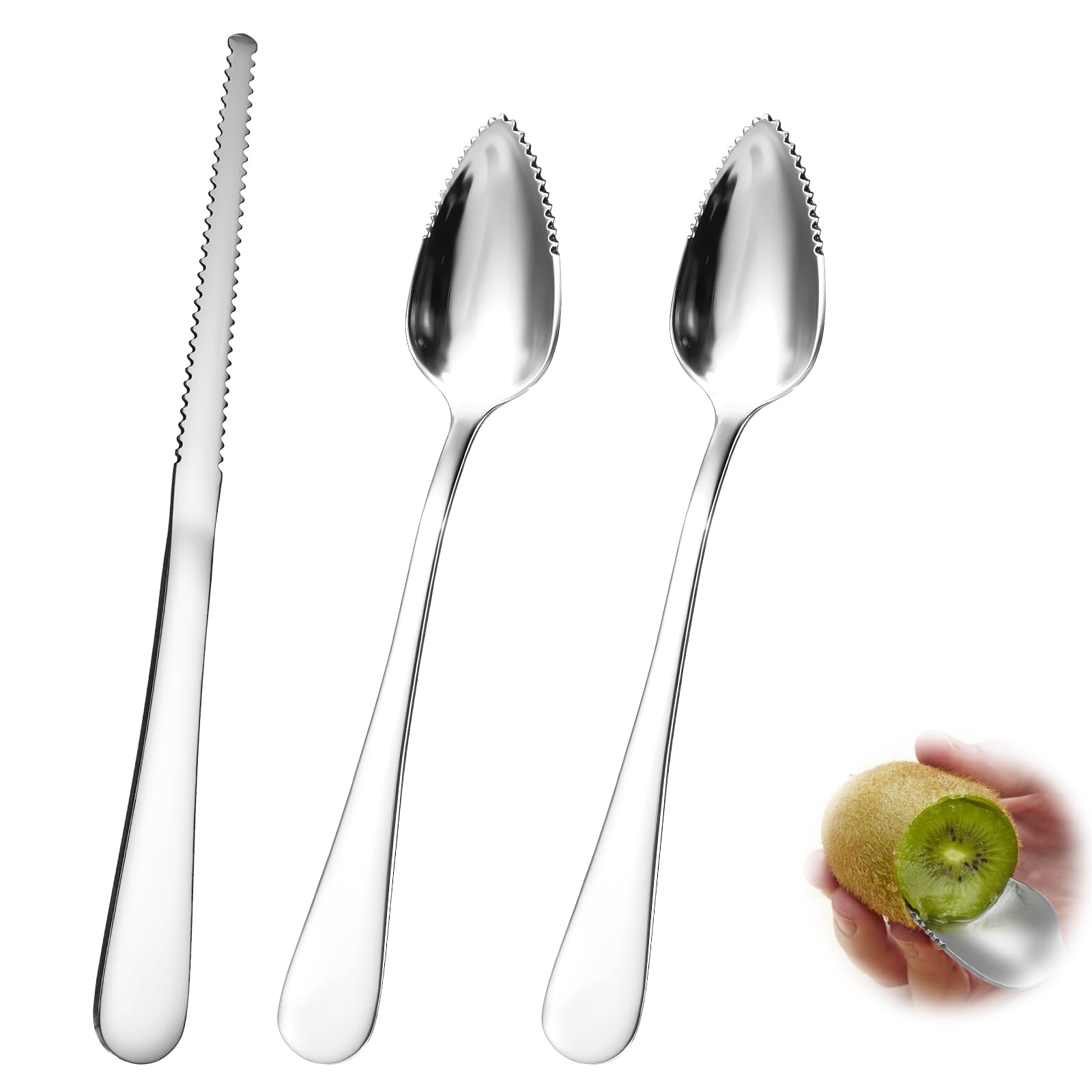 Photo 1 of Giantree Grapefruit Spoon, Serrated Edge Grapefruit Knife, Stainless Steel Grapefruit Utensil Tool Dessert Spoons for Citrus Lemon Kiwi Salads Melon Lime Pitaya Apple Fruit Puree (3)