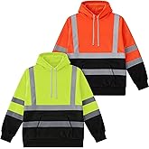 Coume 2 Pcs Hi-vis Hoodie for Men Class 3 High Visibility Sweatshirt Reflective Hooded Hood for Safety Hoodie