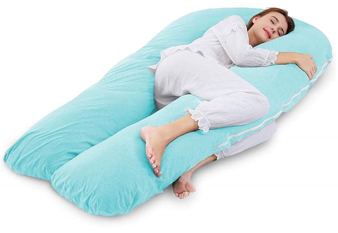 Mom's Moon Extra Long Pregnancy Pillow/Body Pillow/Maternity Pillow - with Cotton Zippered Cover, Light Blue