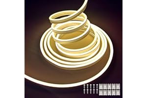 dobestyou Warm White Neon LED Strip Lights，5M 12V DC 600 SMD2835 LEDs Waterproof Rope Light for Indoor Outdoor Home Decoratio