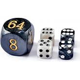 5pcs Set 30MM Backgammon Pearl Dice Set - 30MM (1 3/16") Large Backgammon Doubling Cube Plus 4pcs 16MM Dice (Black/White Marbleized)