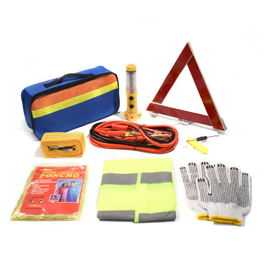 Car Emergency Breakdown Safety Kit, Auto Car Emergency Assistance Kits, Road Assistance Travel Tool for European Travel with Tow Rope, Jumper Cables, Ideal Accessory for Truck,SUV