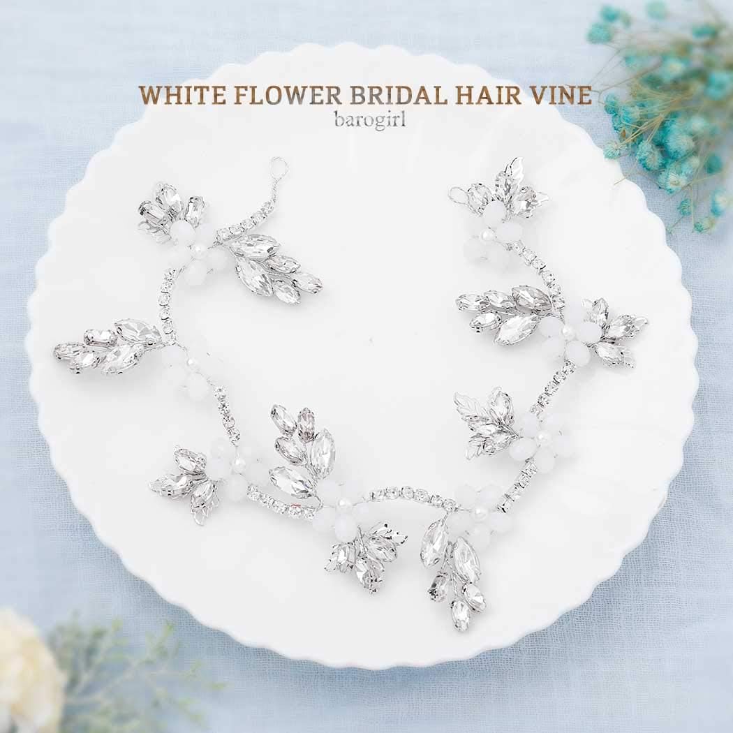 Zoestar Bride Wedding Crystal Headband Flower Bridal Hair Vine Piece Silver Wedding Hair Accessories for Women (Silver) - Image 3
