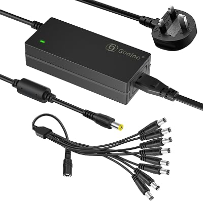 Gonine 12V 5A 60W Power Supply Adapter w/ 8-Way Splitter Cable for CCTV Cameras