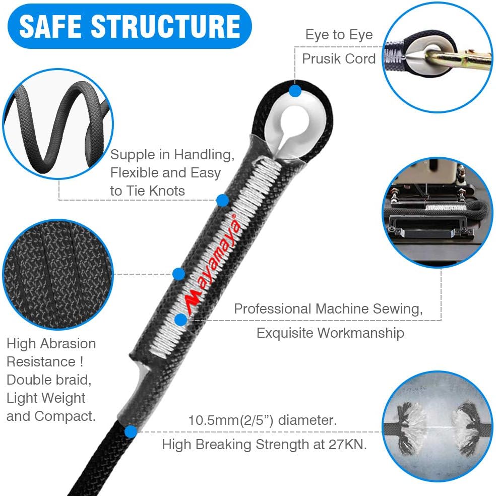 ayamaya Prusik Cord Pre-Sewn Loop, 10mm Climbing Utility Cord Eye to Eye Sewn Loop CE Certification Double Braid for Outdoor Tree Arborist Rescue Rock Mountaineering Caving Rope 30/45 inch : Sports & Outdoors