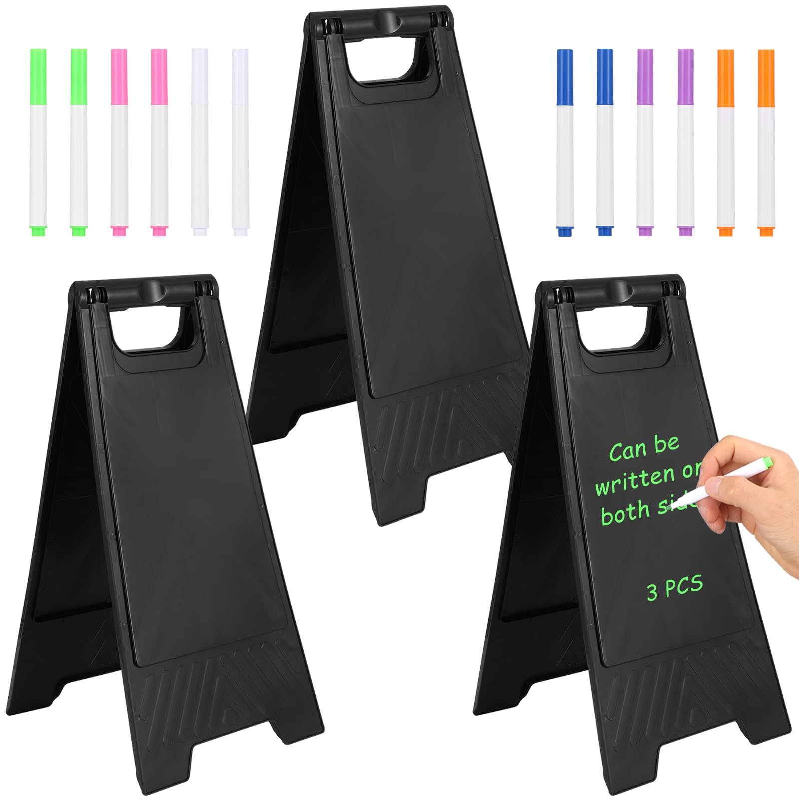 Photo 1 of 3 Pack A Frame Sign, Sandwich Board Signs with Black Dry Erase Surface, Double Sided & Heavy Duty, Portable Folding Sidewalk Sign Dry Erase Poster Board for Outdoor Restaurant Cafe Shop Menu (Black)