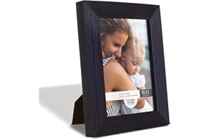 Renditions Gallery 3.5x5 inch Picture Frame Modern Style Wood Pattern and High Definition Glass Ready for Wall and Tabletop Photo Display, Black Frame