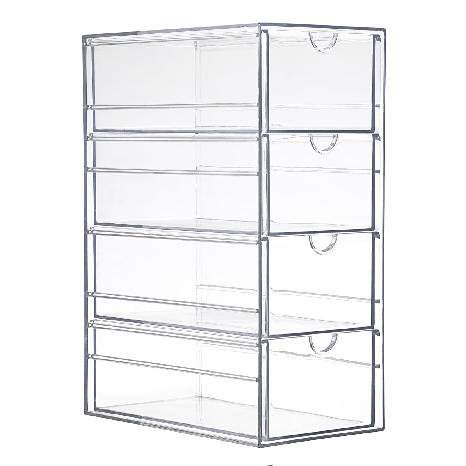 SUMTree Clear Desk Organizer Box with 4 Drawers, Plastic Stackable Desktop Storage Box, Hair Accessory Container for Bathroom, Closet, Desk, Office, 25 * 17.5 * 10.5cm