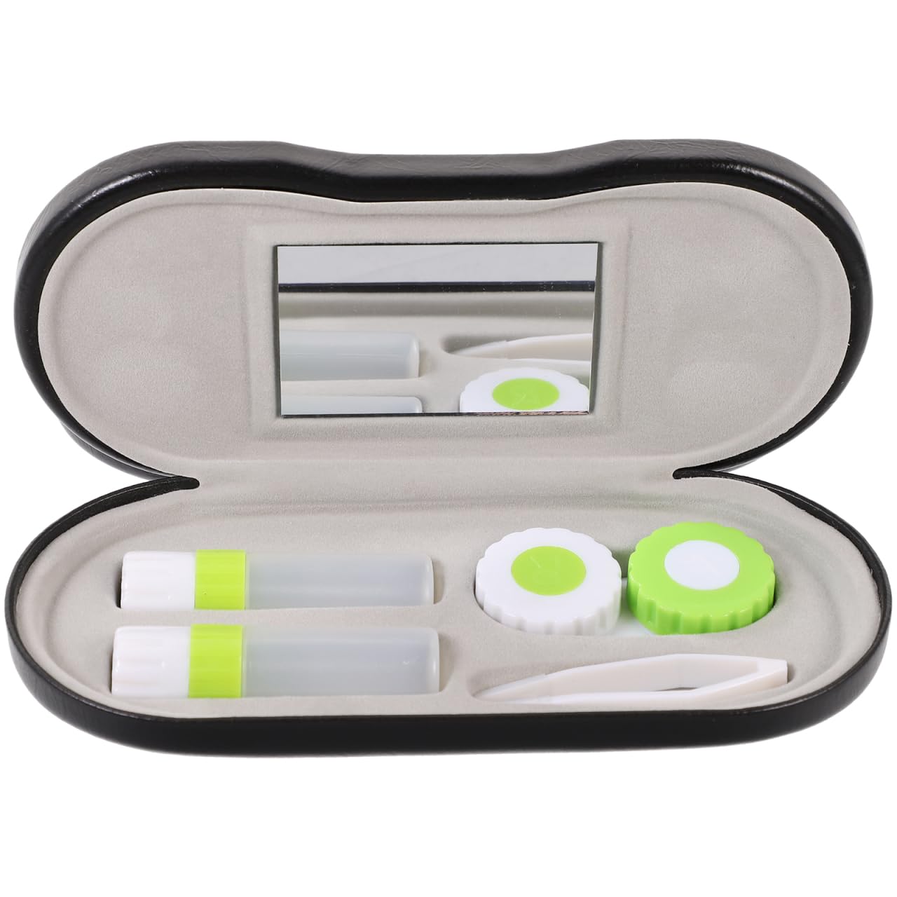 Rosenice 2-in-1 Double Sided Glasses & Contact Lens Case - Portable Hard Shell Spectacle Case with Built-in Mirror, Solution Bottle & Tweezers | Compact Travel Eyewear Organiser - Black