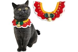 IDOLPET Christmas Cat Dog Collar with Bell Handmade Knitting Christmas Holiday Cat Pet Bandana Collar Necktie Costume Outfit for Cat Kitten Puppy Small Dog Rabbit. (Jingle Bell - Red, Small)
