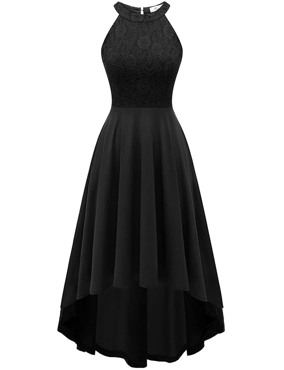 YOYAKER Damen Vintage Retro Spitzen Ärmellos Vokuhila Brautjungfernkleider Cocktail Party Abendkleider