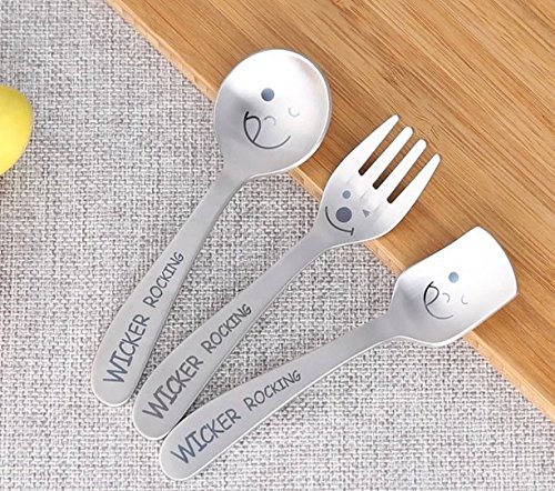 B&S Feel Smiley Face Fork And Spoon Set, Kids Stainless Steel Utensil Set Of 3 (9499990384169)