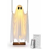 5 FT Swinging Ghost Outdoor Halloween Decoration, Large Hanging Spooky Ghost with LED Lights, Remote &amp; Manual Control (No Hat), Easy Assembly Yard Garden Patio Porch Decor (1 PC)