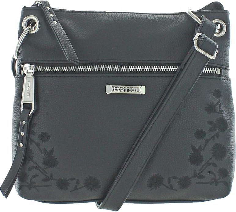 Rosetti Womens Bodhi Faux Leather Embroidered Crossbody Handbag Black