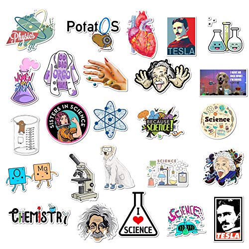 50pcs Laboratory Physics Chemistry Graffiti Stickers Science Einstein for Suitcase Skateboard Guitar Travel Case Door Decals Water Bottle Laptop Luggage Car Bike Clings Super Waterproof (Laboratory)