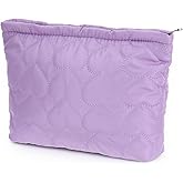 Azefnuhk Puffy Quilted Makeup Bag for Women, Cute Puffer Toiletry, Soft Cosmetic Bag, Small Quilted Makeup Bags, Portable Storage Packet, Travel Toiletry Pouch for Cosmetic (Purple)
